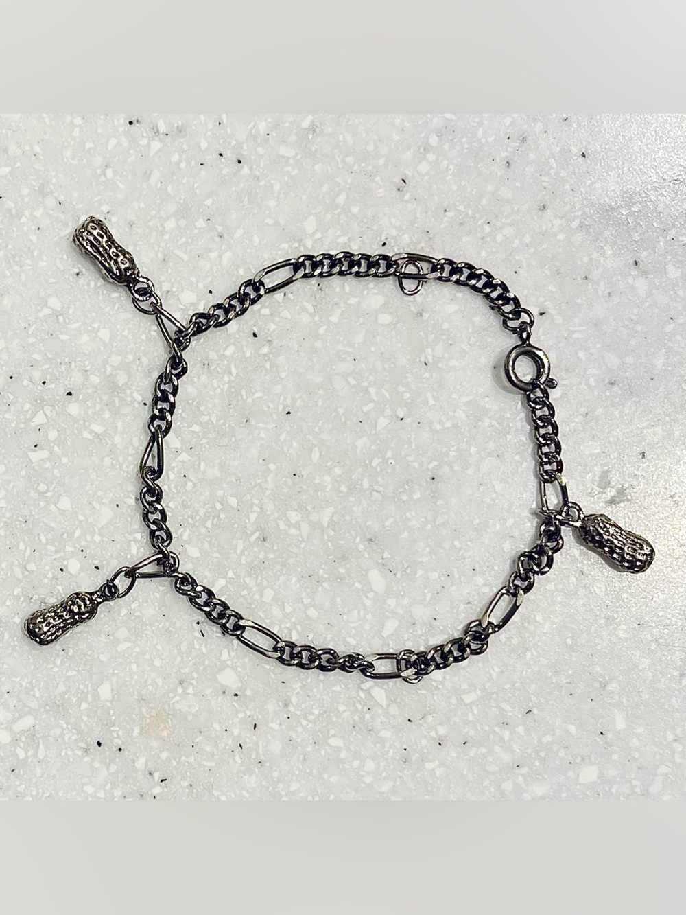 Vintage Silver Chain Bracelet with Three Textured Charms